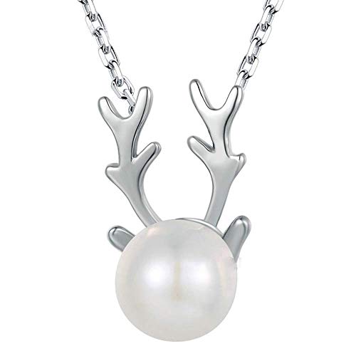 Collier perle blanche femme pendentif forme bois d'élan tendance