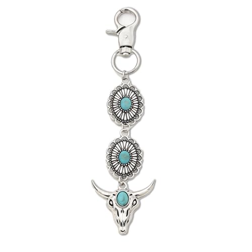 Celavoy Western Keychain Bag Charms - Boho Turquoise Bull Head Purse Charm for Handbags Country Aesthetic Car Key Chain Bags Accessories Nurse Week Graduation Birthday Gifts for Women Girls Cowgirl