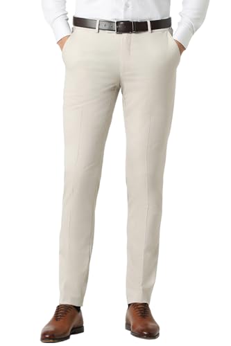 Image of Peter England Men Mid Rise Work Slim Fit Utility Pants