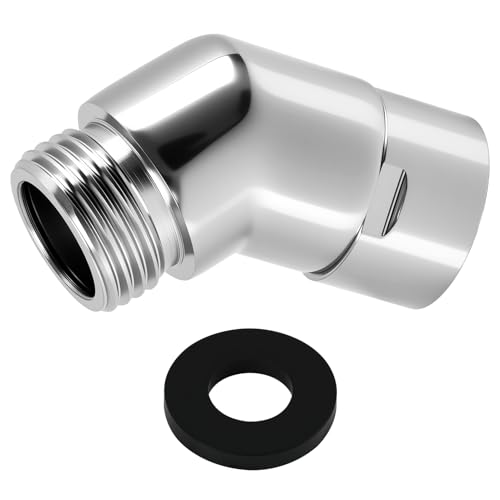 Adaptateur de Douchette en Laiton à 135° pour Rallonge de Tuyau de Douche, Compatible G1/2 avec Bras de Douche et Pommeaux, Design Pivotant et Installation Facile, Couleur Argentée