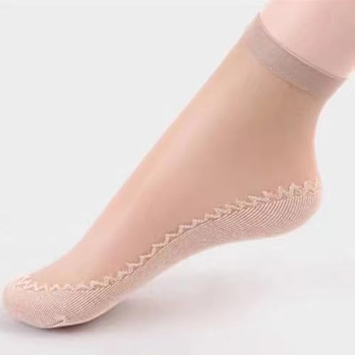 10 pairs Creative Comfortable Breathable Ultra-thin Elastic Cotton Bottom Women Ankle Socks Ladies Summer Socks Silk Socks(Beige)