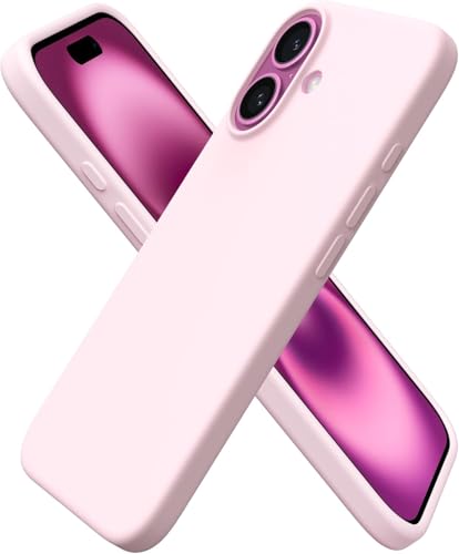 URUCHI iPhone 16 Kılıfı 6.1" ile Uyumlu, İnce Sıvı Silikon 3 Katmanlı Tam Kaplamalı Yumuşak Jel Kauçuk Darbeye Dayanıklı Telefon Kılıfı, Çizilmez Mikrofiber Astarlı Koruyucu Kılıf, Pudra Pembe