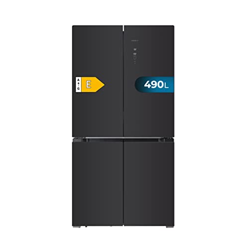 Cecotec Frigorífico Americano 4 Puertas de Cristal de 490 L Bolero CoolMarket 4D 490 Glass E. 183 cm de Alto, 91 cm de Ancho, Bajo Consumo, Inverter Plus, Fast Cooling y Freezing, Total NoFrost