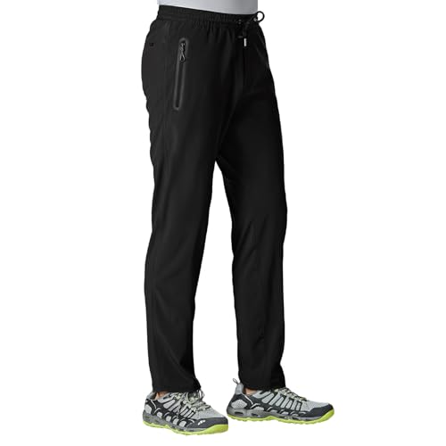Rdruko Jogginghose Herren Lang Schnelltrocknend Trainingshose Männer Sporthose Fitness mit Reißverschlusstaschen Freizeithose-Schwarz L