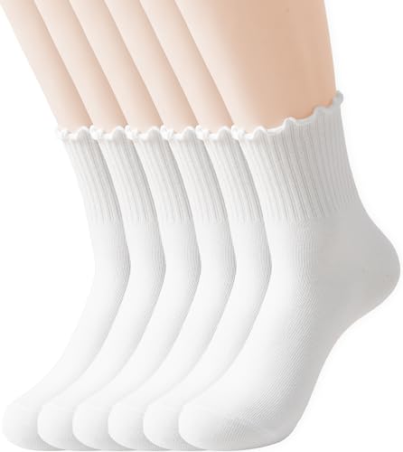 Image of Ruffle Ankle Socks for Women Size 5-9, Frilly Crew Breathable Cotton Trun-cuff Casual Calf Quarter Shoes Sock