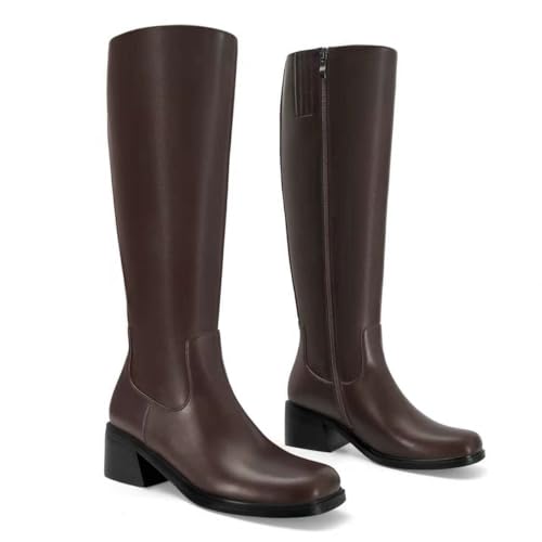 Image of SOVANYOU Women's Knee High Boots Square Toe Chunky Block Heel Riding Boots with Side Zipper Comfortable Stylish Low Heel Tall Boot