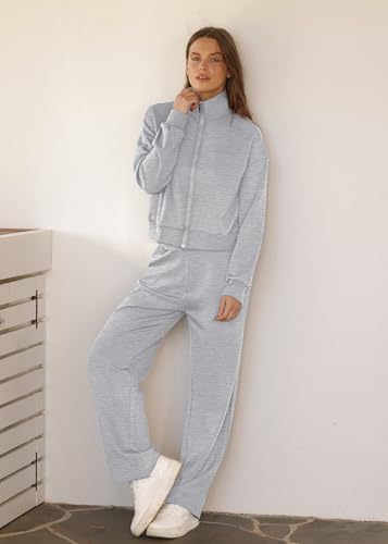 Image of XIEERDUO Lounge Sets for Women 2025 Sweatsuit 2 Piece Outfits Sweatshirt Wide Leg Sweatpant Tracksuit Matching Set