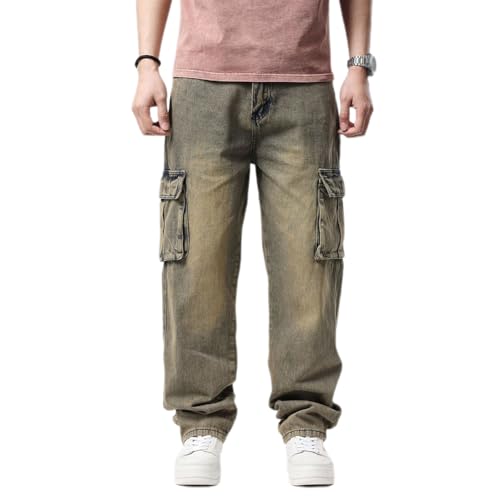 XYGJZ Mens Hip Hop Baggy Jeans Relaxed Fit Skater Cargo Denim Pants Multi-Pockets Motorcycle Pants