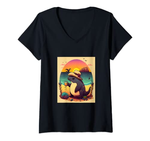 Mujer Vaquita Animal Lovers Kawaii Vaquita Beber Margarita Camiseta Cuello V