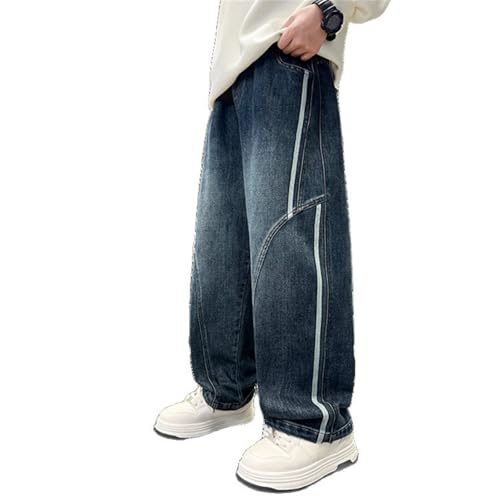 Kids Boys Baggy Striped Jeans Streetwear Wide Leg Elastic Waist Denim Pants Loose Trendy Trousers for Youth Boys