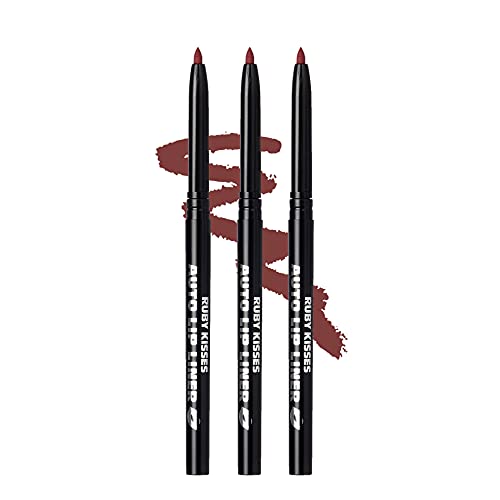 Ruby Kisses Auto Lip Liner Pencil, Long Lasting, Smooth Application Mechanical Lip Liner Pencil 3 Pack (Plum) #TOP9