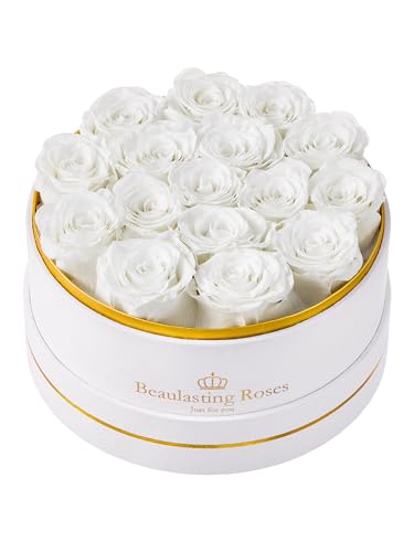16 Preserved Roses Forever Flowers Real Roses in a Box Mother's Day Birthday Flowers for Her Mom Women Wife Valentine's Day, White Roses