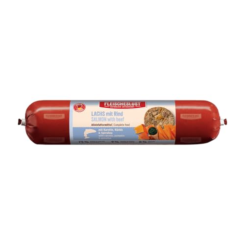 Fleischeslust Lachs mit Rind mit Karotte, Kürbis & Spirulina Wurst (1 x 800 Gramm)