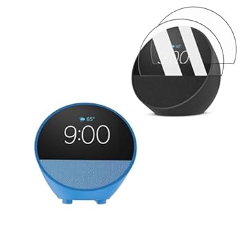Kit de proteção 2 em 1 para Amazon Echo Spot (2024), capa de silicone e protetor de tela, resistente a sujeira e quedas, usado como suporte (azul)