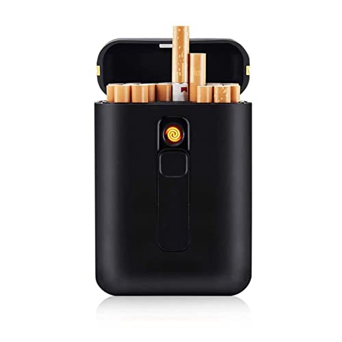 Géneric Étui à Cigarettes avec Briquet 2 en 1 USB Rechargeable Porte-Cigarettes pour Femme Homme Briquet électrique Rechargeable,Black