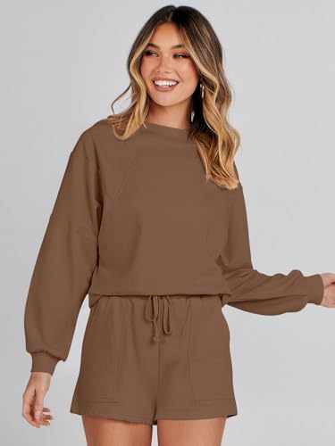 Image of MEROKEETY Women's 2023 Fall Oversized Batwing Sleeve Lounge Sets Casual Top and Shorts 2 Piece Outfits Sweatsuit