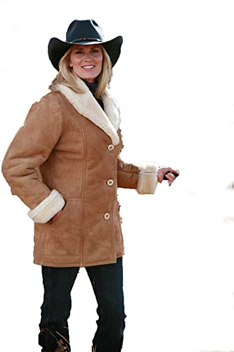 Women's Classic Brown Fur Shearling Sheepskin Leather Jacket Coat