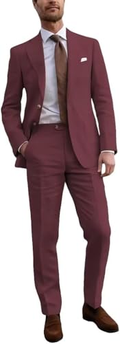 Men's 2 Pieces Linen Suit Slim Fit Summer Beach Wedding Tuxedo Grooms Retro Prom Party Blazer Pants