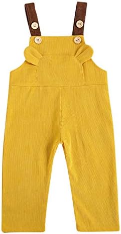EYIIYE Baby Boy Girl Corduroy Overalls Solid Suspender Bid Pants Trousers One Piece Strap Jumpsuit Fall Winter Outfit (C-Yellow, 1-2t)