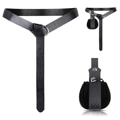 Dncvb Ceinture Pirate Medievale Renaissance, Noir, Unisexe, One Size, Cuir, Ceinture avec Pochette pour Cosplay, Fête, Homme et Femme