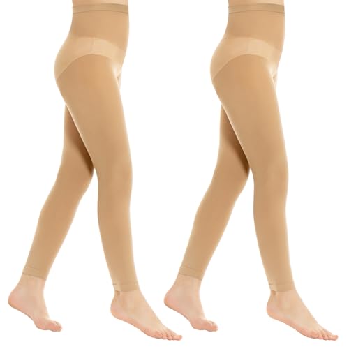 MANZI Footless Tights for Girls 2 Pairs Ultra Soft Semi Opaque Ballet Tights Dance Leggings Kids 4-14t