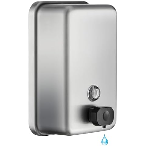 Commercial Wall Mount Soap Dispenser - Stainless Steel Bathroom Hand Soap Dispenser 38.8oz Liquid- Anti-Leak Pump and Large Capacity Hand Soap Dispenser Brushed Refillable Cover