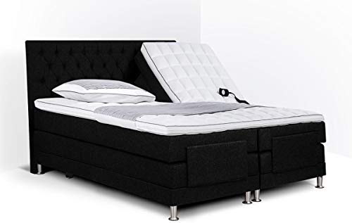 Boxspring Bonita compleet, merk Olympic Life®, elektrisch verstelbaar, 180 x 210 cm, zwart, 18-delig met gecapitonneerd knopen motief hoofdbord