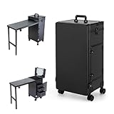 Gdsshuhung Portable Foldable Rolling Nail Table and Makeup Case with Drawers, Professional Manicure Workstation for Nail Technicians and Beauty Salons (Black)