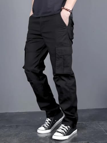 Image of DBAX Men's Olive Green Utility Cargo Pants | Multi Pocket Relaxed Fit Cargo Trousers | Durable Casual Streetwear Pants for Men