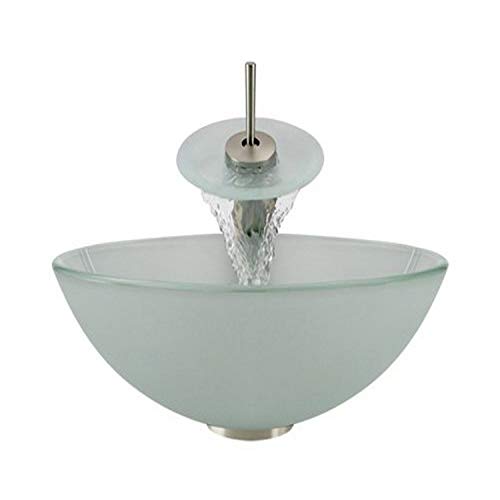 Aurora Sinks G02-Tundra-BN-V Bathroom Ensemble with Pop Up Drain, Tundra Frosted Glass Vessel, Sink, Ring and Waterfall Faucet, Brushed Nickel
