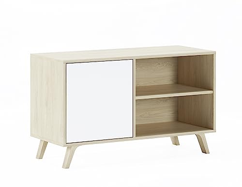 Skraut Home | Mueble de TV para Salón | 57 x 95 x 40 cm | Indicado para TV de 32/40' | Modelo Wind 100 | Puccini | Puerta Abatible Color Blanco