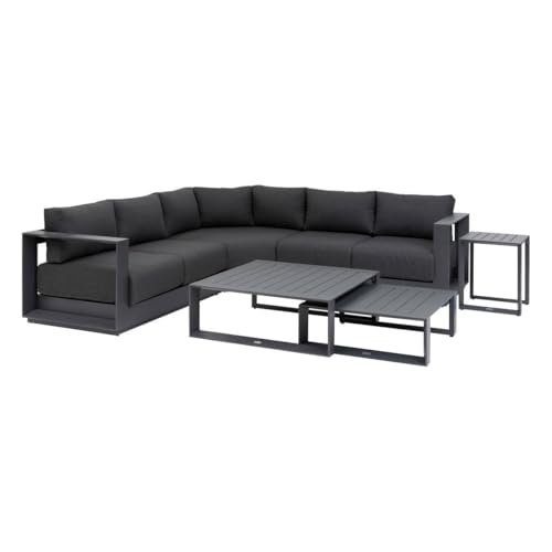 Hespéride - Salon de Jardin d'angle Allure Graphite 5 Personnes, 256 x 256 cm, Aluminium, Tables...