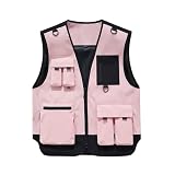 [Manatsulife] 多機能ベスト メンズ レディース 撥水加工 軽量 Ⅴネック 通気 メッシュ MJ9966 (L, ピンク)