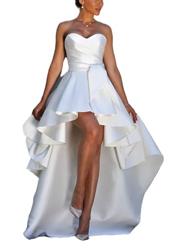 Poioiy Sexy High Low Satin Sweetheart Prom Dresses 2023 Ball Gowns Wedding Dresses for Bride Bridal Gowns