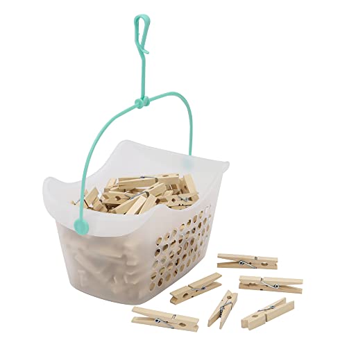 JVL Plastic Peg Basket with 102 Birch Wood Pegs, Brown, (19-216-242)