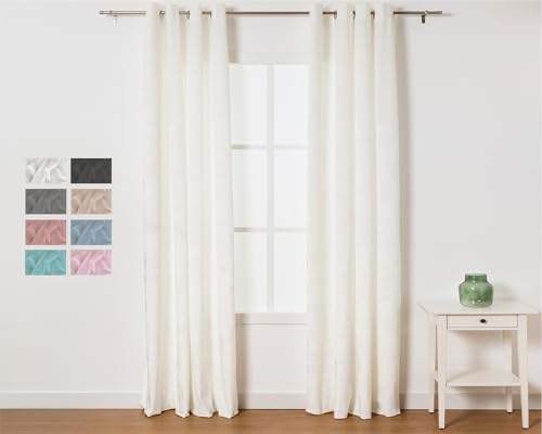 TRAMAS+ Cortinas de terciopelo peral para interiores, cortinas opacas, 140 x 300 cm cada una, cortinas térmicas con efecto festivo, para dormitorio o salón, color blanco