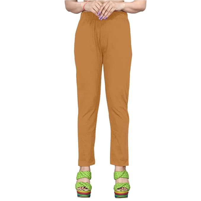Women's Solid High Waist Cotton Lycra Pants -Slim Fit Stretchable Leggings - Comfortable Long Fit Trousers for Casual, Office-image-48