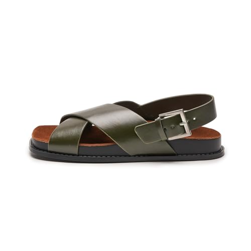 Image of C.Paravano Women Sandals | Women's Slide Sandals | Comfortable Dressy Flat Sandals | Sandals with Arch Support | Adjustable Buckle Slip On