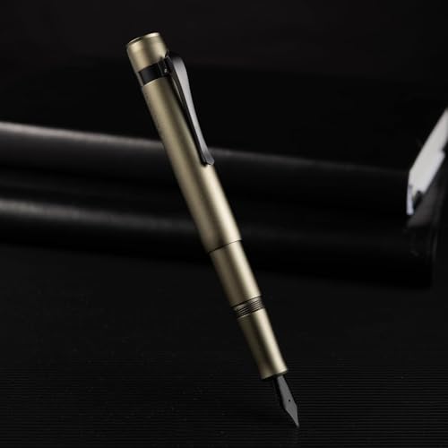 Image of Hongdian M2 Black Forest Mini Fountain Pen, Bent Nib & Sleek Shape Aluminium Short Pocket Travel Pen (Army Green)