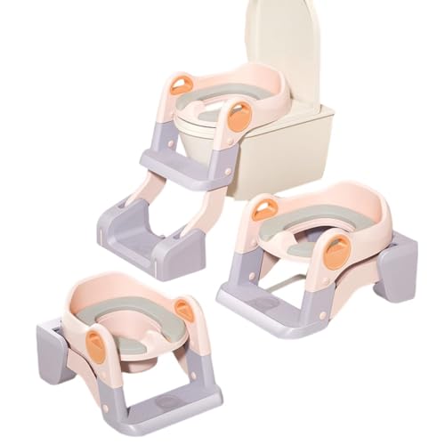 HeartTrend 子供用補助便座 足踏み式トイレトレーナー付き 折りたたみ式トイレ ハンドル付き Arano 対応 防滴仕様 分解式で組み立て簡単 (PUソフトクッション,ピンク)