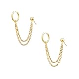 Freekiss Gold Chain Studs Earrings for Women Trendy: Hypoallergenic 14K Gold Plated Dangle Earrings Dainty Ball Layered Chain Earring Set Fashion Jewelry for Women Gifts