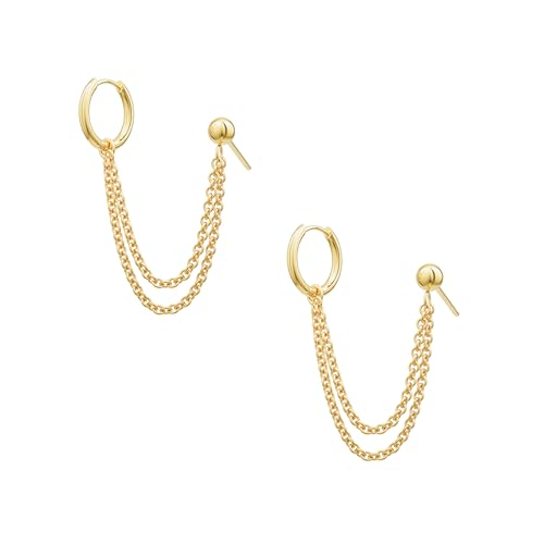 Freekiss Gold Chain Studs Earrings for Women Trendy: Hypoallergenic 14K Gold Plated Dangle Earrings Dainty Ball Layered Chain Earring Set Fashion Jewelry for Women Gifts