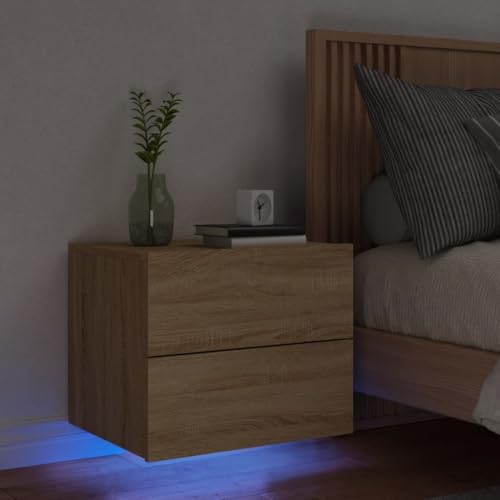 Table de chevet murale chêne Sonoma avec LED intégrées pour chambre - 2