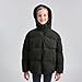 Casual Down Puffer Jackets for Girls Boys:Fashion Solid Color Hooded Coats with Pockets Zip up Quilted Outfits(Black,140)