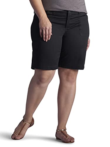 Lee Women's Plus-Size Relaxed Fit Avey Knit Waist Cargo Bermuda Short, Black, 22W/Medium