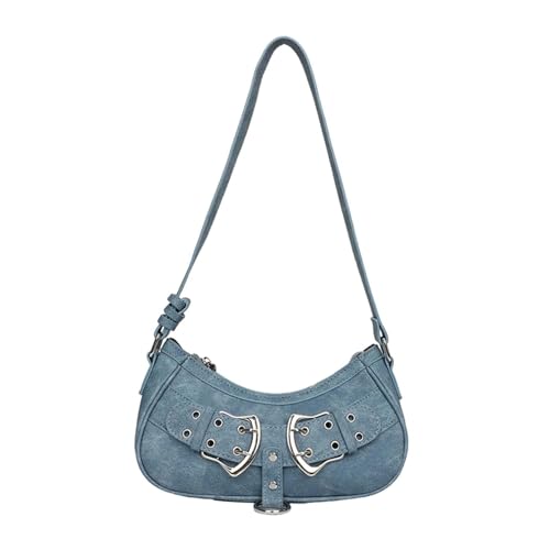 Sac épaule fourre-tout léger en PU bleu doté d'une poche zippée