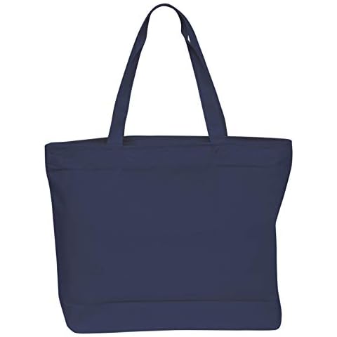 TBF Heavy Canvas Large Tote Bag with Zippered Closure for Beach, Grocery Shopping, Travel Bags (Navy, 2) Cover