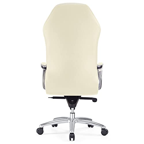 Modern Ergonomic Sterling Genuine Leather Executive Chair With Aluminum Base - Cream #TOP6