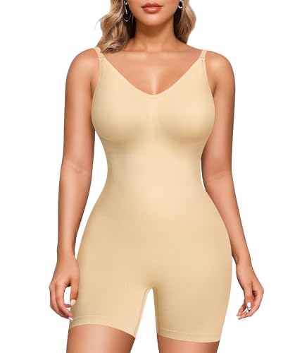 Junlan Body Contenitivo Modellante Donna Shapewear Bodysuit Backless Guaina Contenitiva Intimo Snellente Shaper (Beige, L)