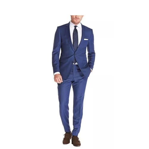 Men's Blue Skinny Fit Suit 2 Piece Set Single Breasted Notch Lapel Formal Business4